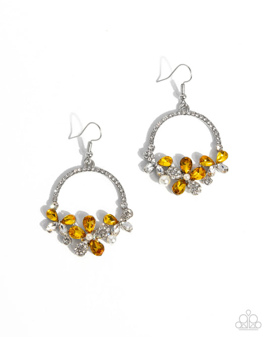 Bouquet Bliss - Yellow & White Butterfly Flower Earring Paparazzi E2932