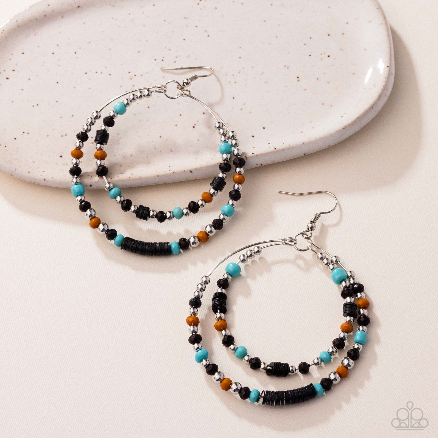 Audacious Arrangement - Black, Tiffany, Buckthorn Brown Bead Santa Fe Style Earring Paparazzi E2613