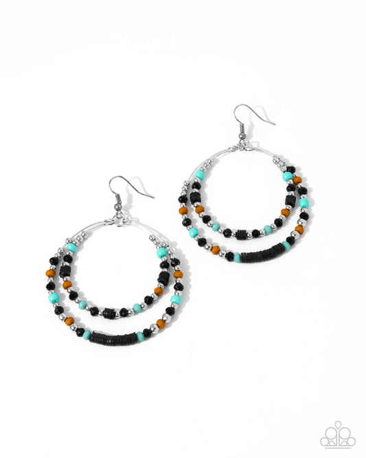 Audacious Arrangement - Black, Tiffany, Buckthorn Brown Bead Santa Fe Style Earring Paparazzi E2613