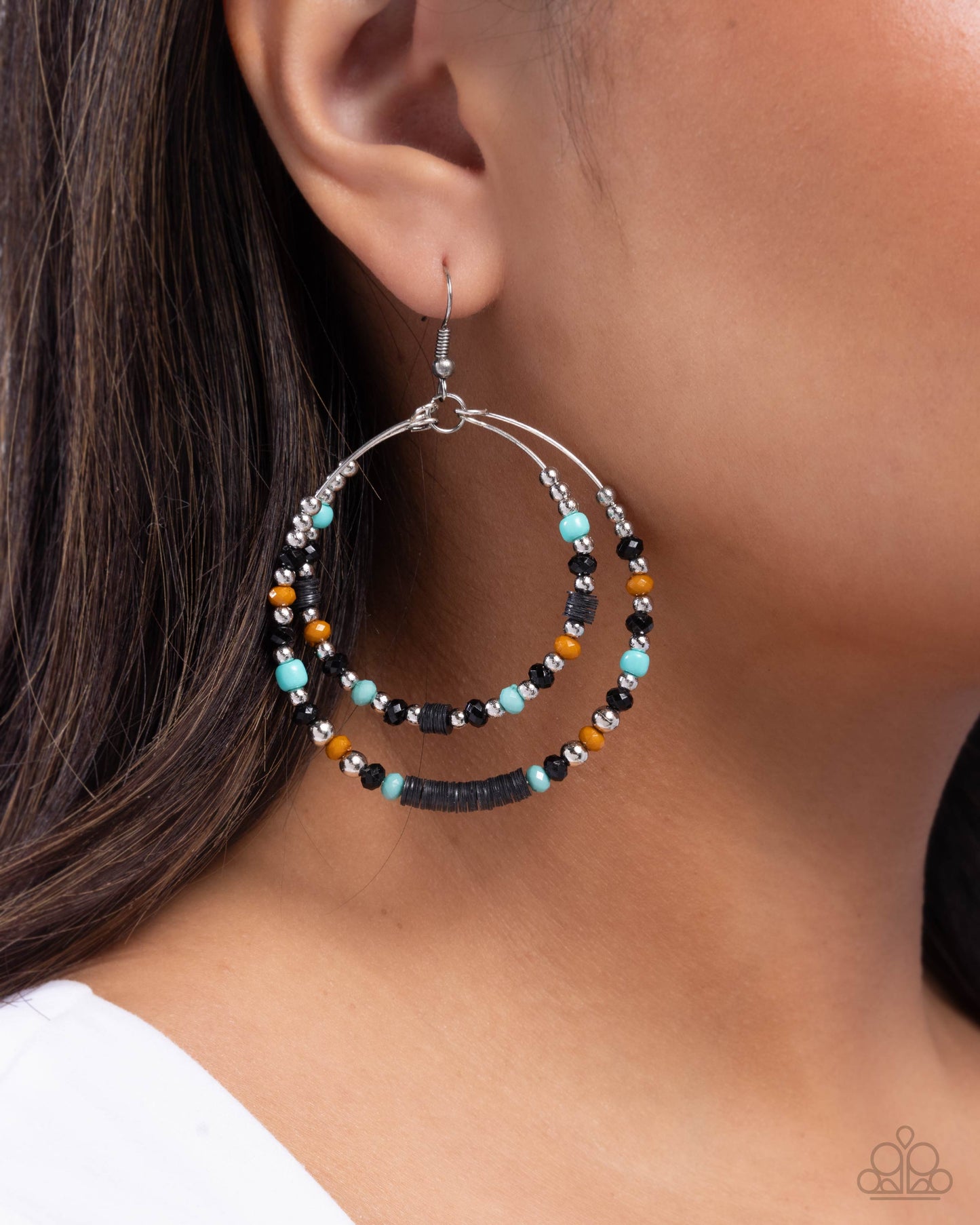 Audacious Arrangement - Black, Tiffany, Buckthorn Brown Bead Santa Fe Style Earring Paparazzi E2613