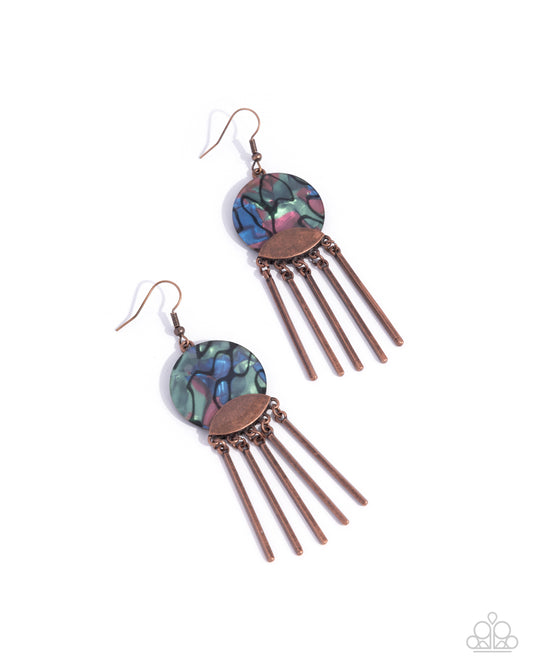 Disc Destiny - Copper Antiqued Frame Abalone Shell Earring Paparazzi E2978
