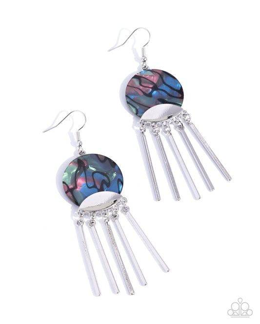 Disc Destiny - Multi Abalone Shell Silver Fringe Earring Paparazzi E3046