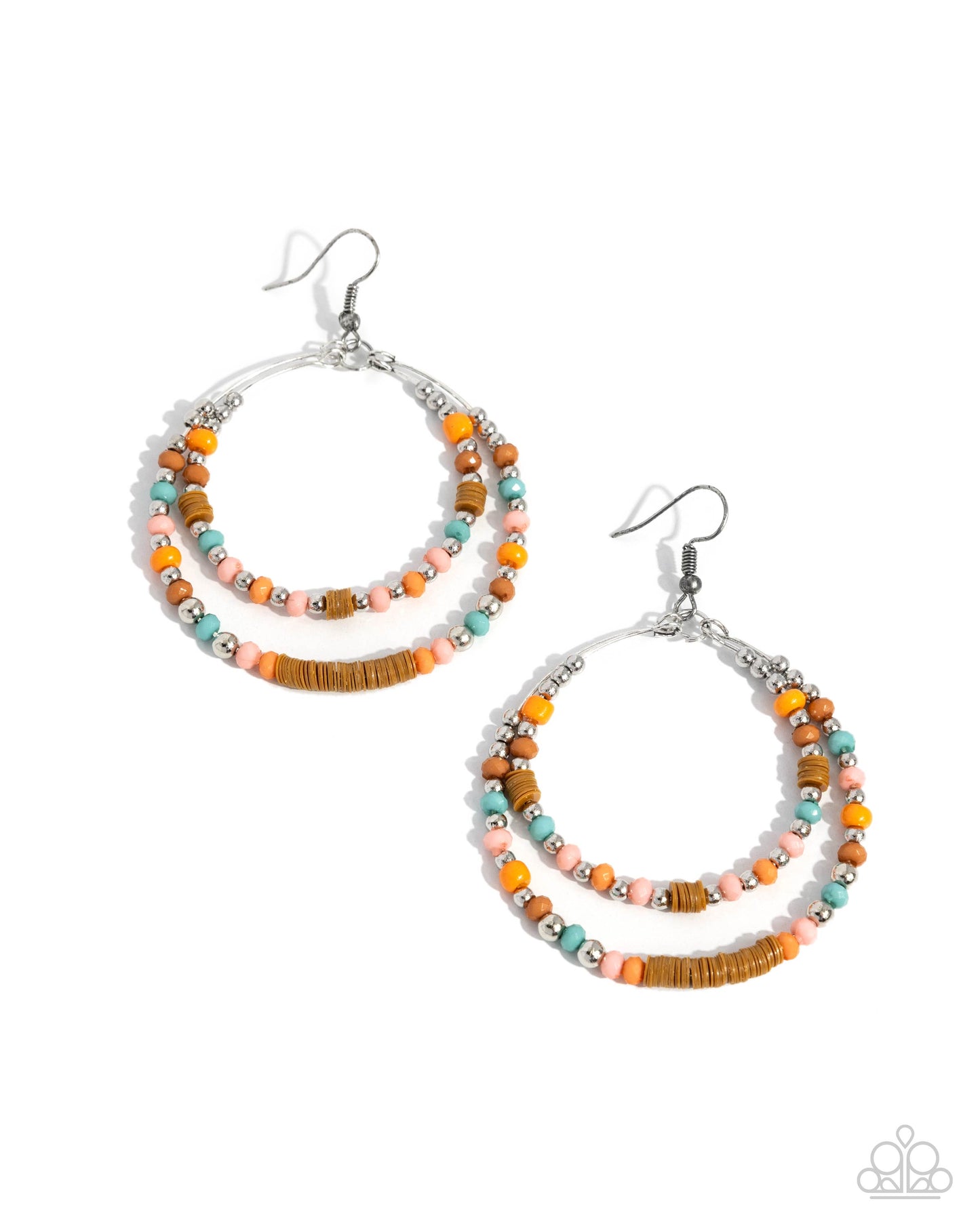 Audacious Arrangement - Orange Coral, Saffron, Tomato Cream & Buckthorn Brown Bead Santa Fe Style Earring Paparazzi