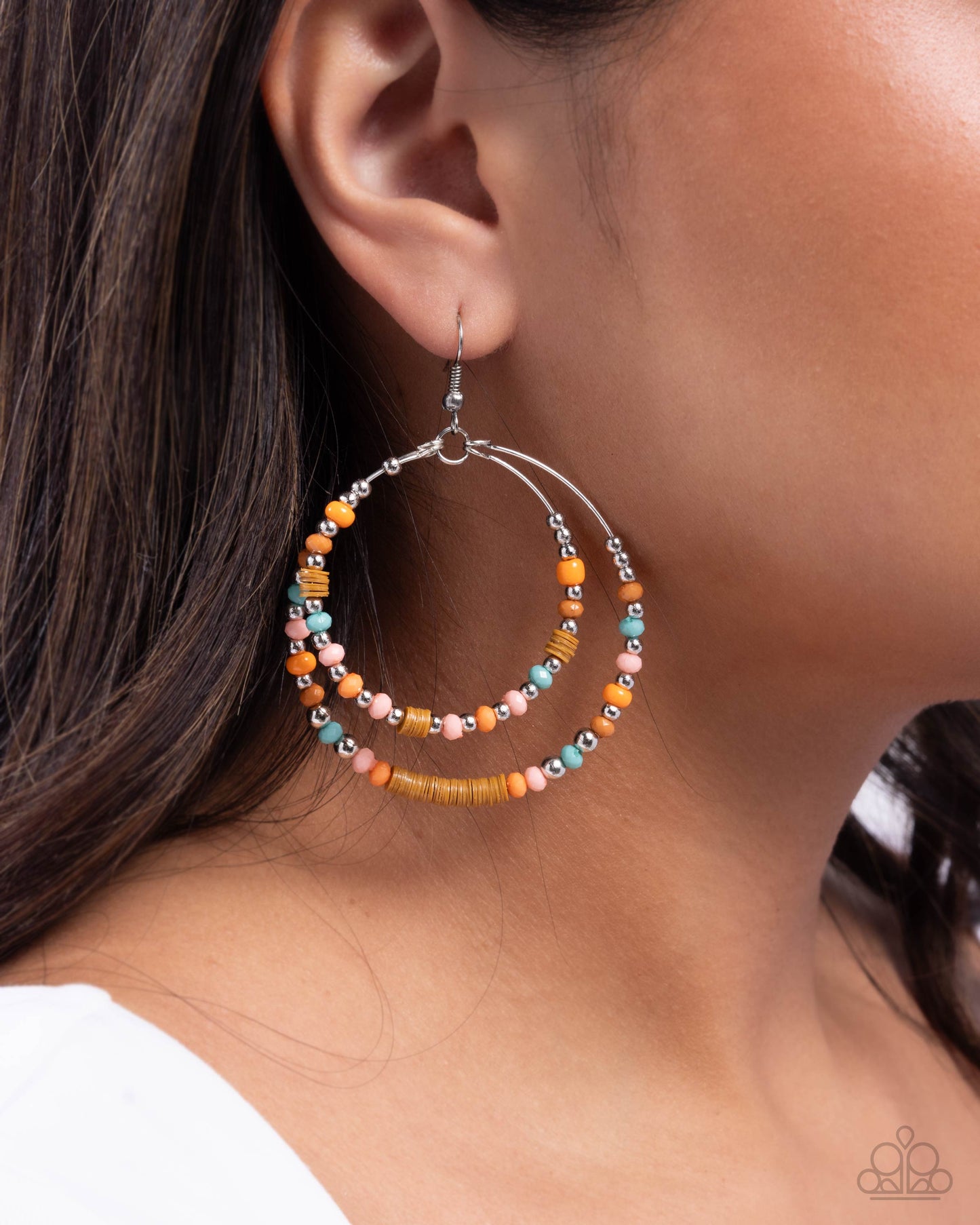 Audacious Arrangement - Orange Coral, Saffron, Tomato Cream & Buckthorn Brown Bead Santa Fe Style Earring Paparazzi