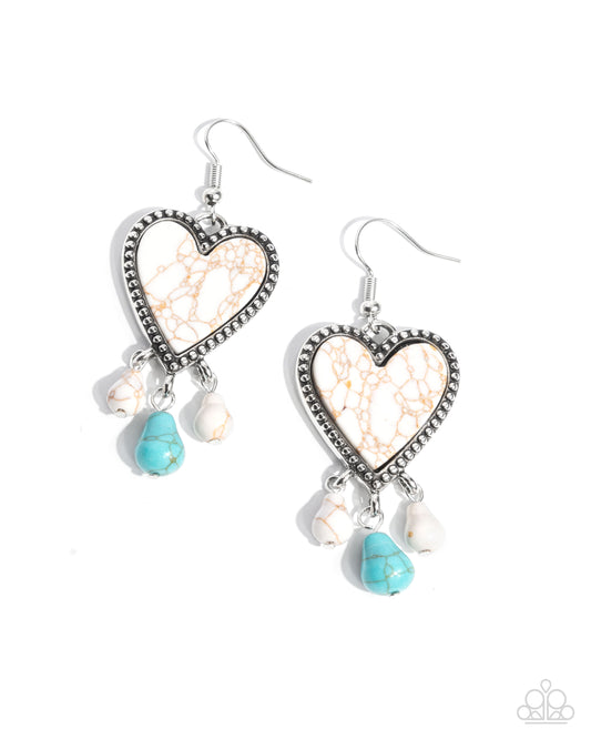 Grandiose Gaze - White Stone Heart & Turquoise Stone Earring Santa Fe Style Paparazzi E2980