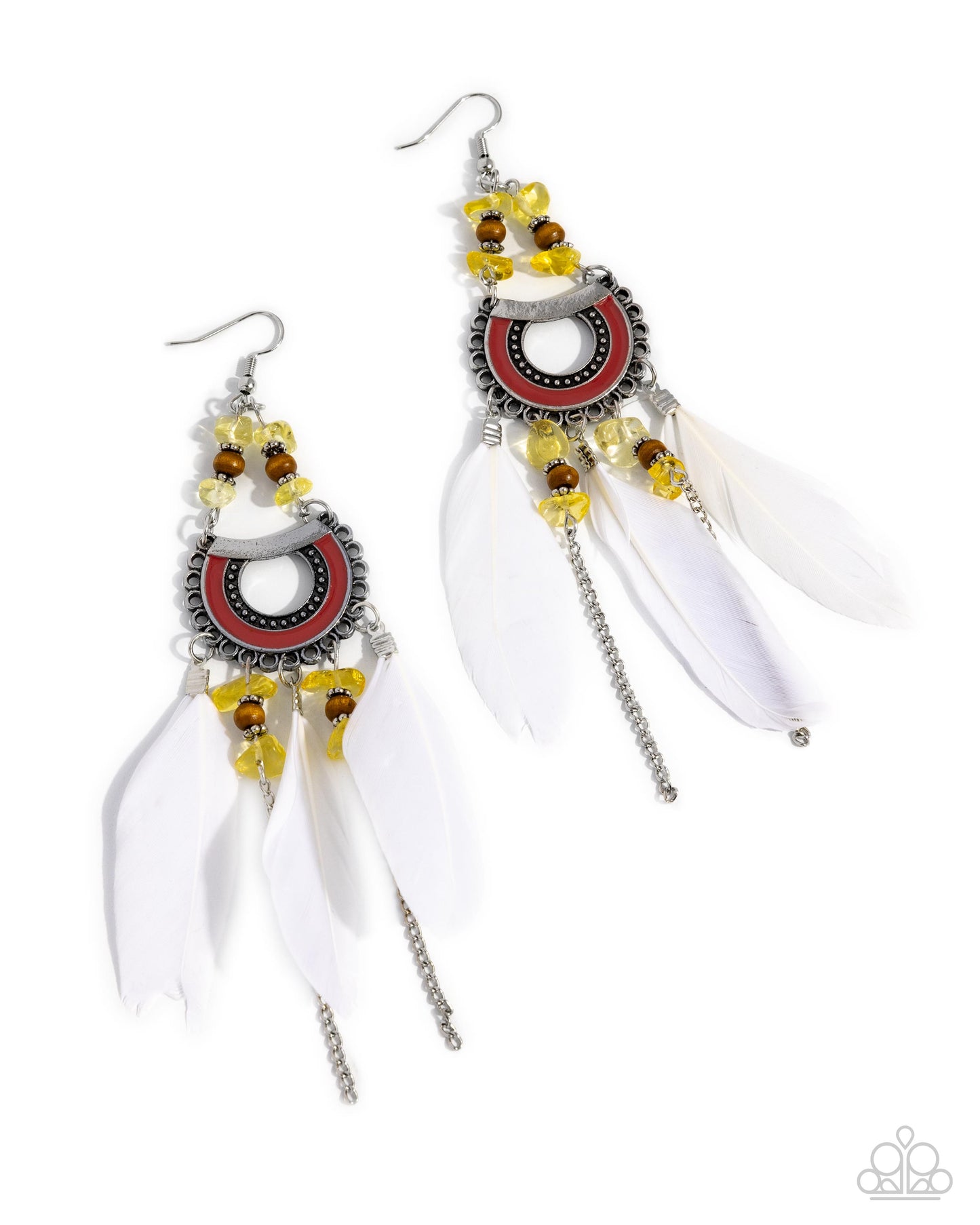 Serene Stage - Yellow Stone, White Feather Earring Santa Fe Style Paparazzi
