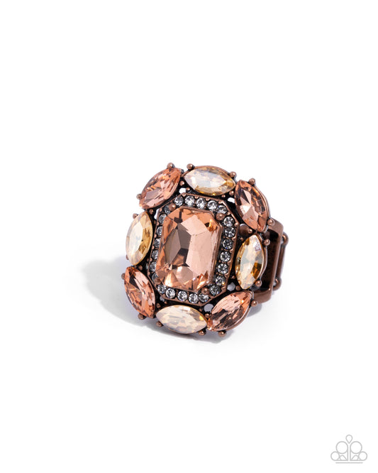 Follow Suit - Copper Frame, Peach & Light Topaz Gem Statement Ring Paparazzi R0943