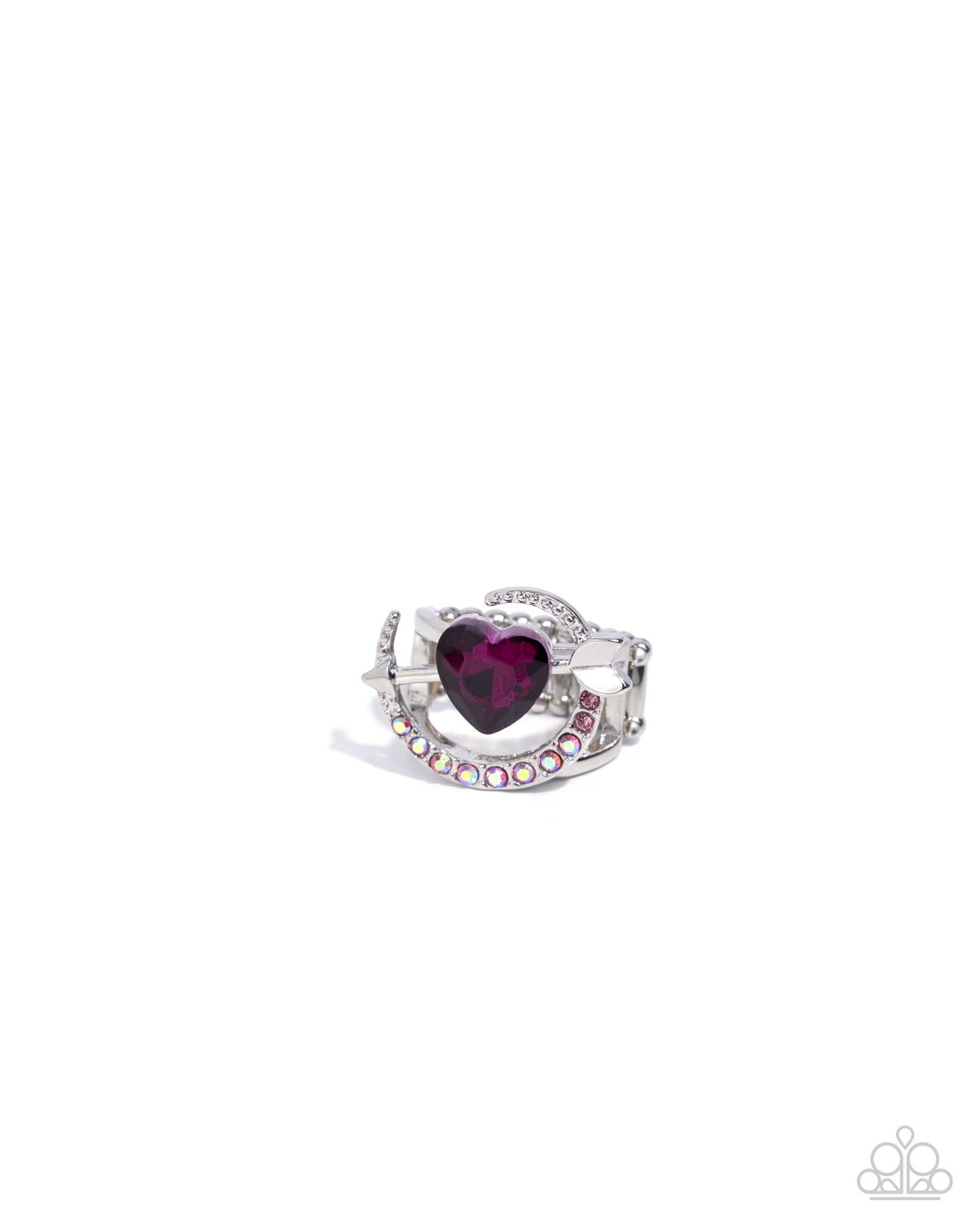 Cupid COUPLE - Pink & Pink Iridescent Rhinestone, Fuchsia Heart Gem Arrow Ring Paparazzi R0898