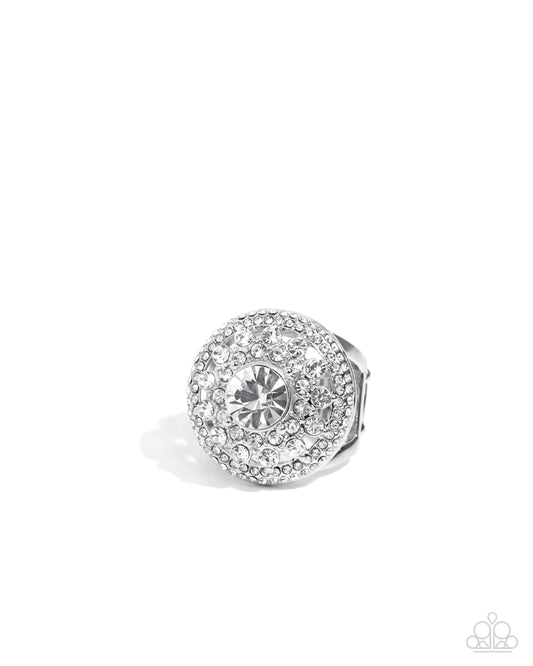 Just The Same - White Gem & Rhinestone Statement Ring Paparazzi R0994