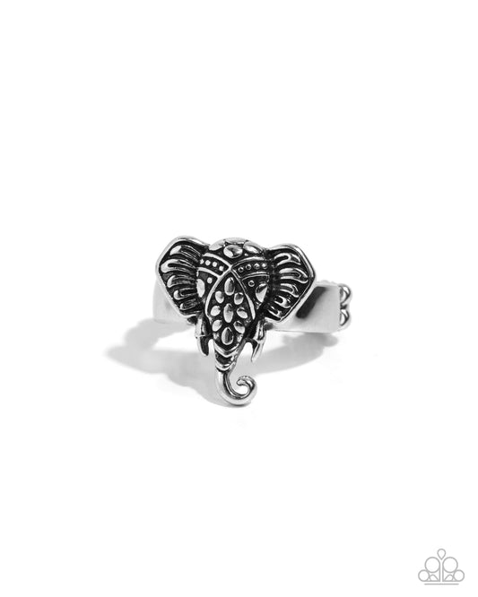 Elephant Whisper - Silver Elephant Dainty Band Ring Paparazzi R0974