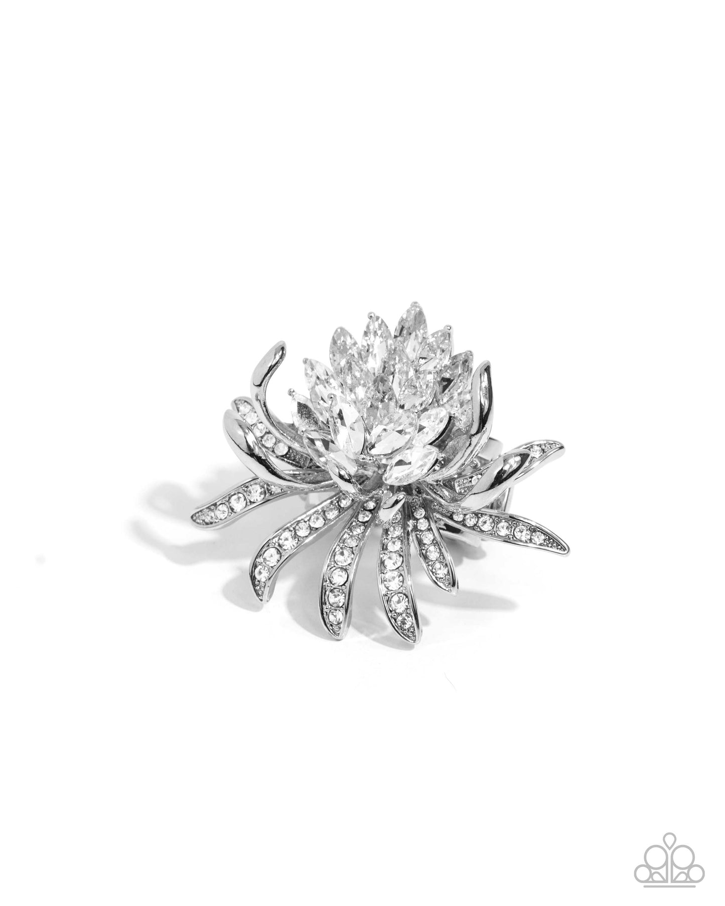 Lotus Legacy - White Lotus Flower Style Oversized Statement Ring Paparazzi R0959