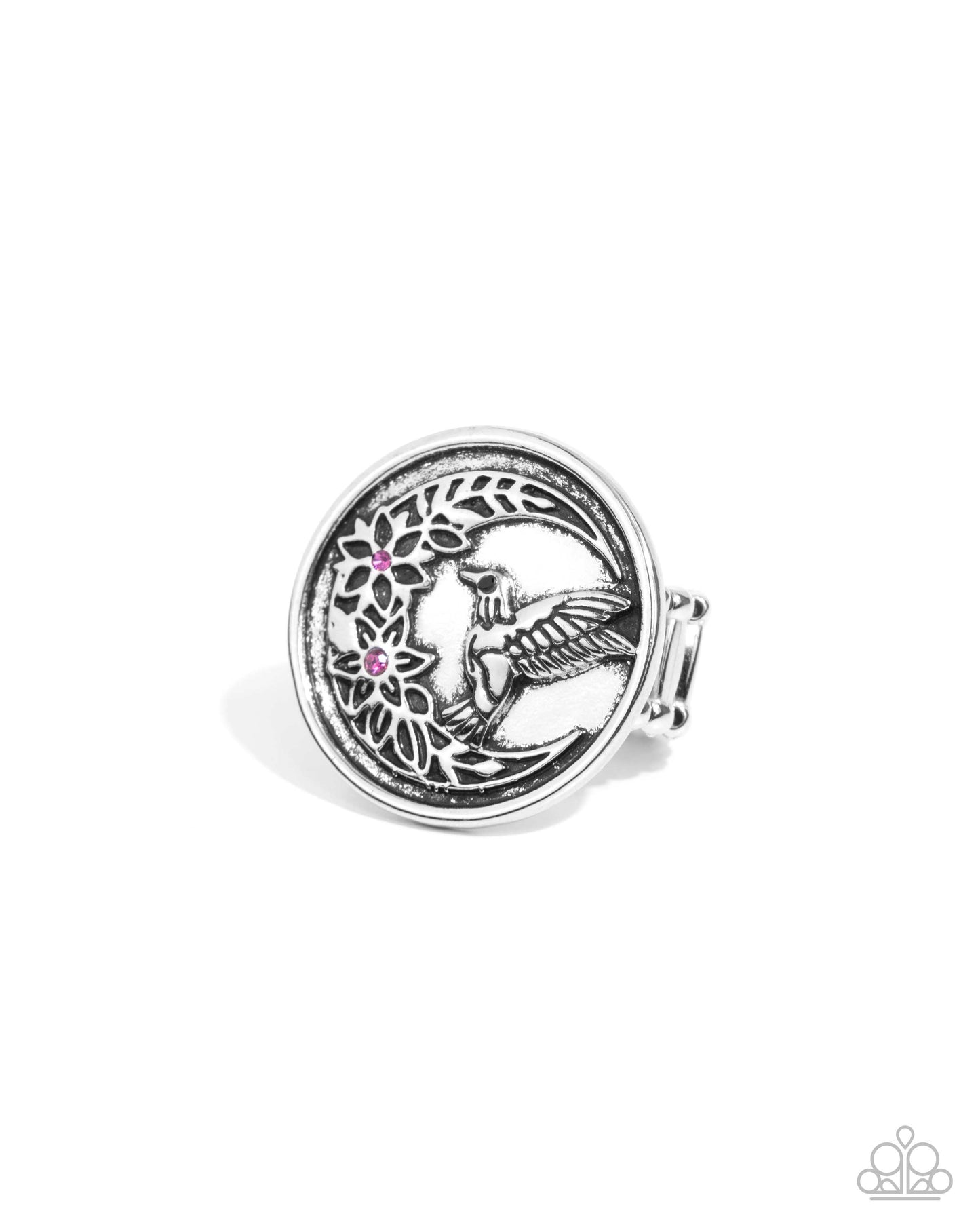 Hummingbird Project - Pink Rhinestone Silver Hummingbird Ring Paparazzi