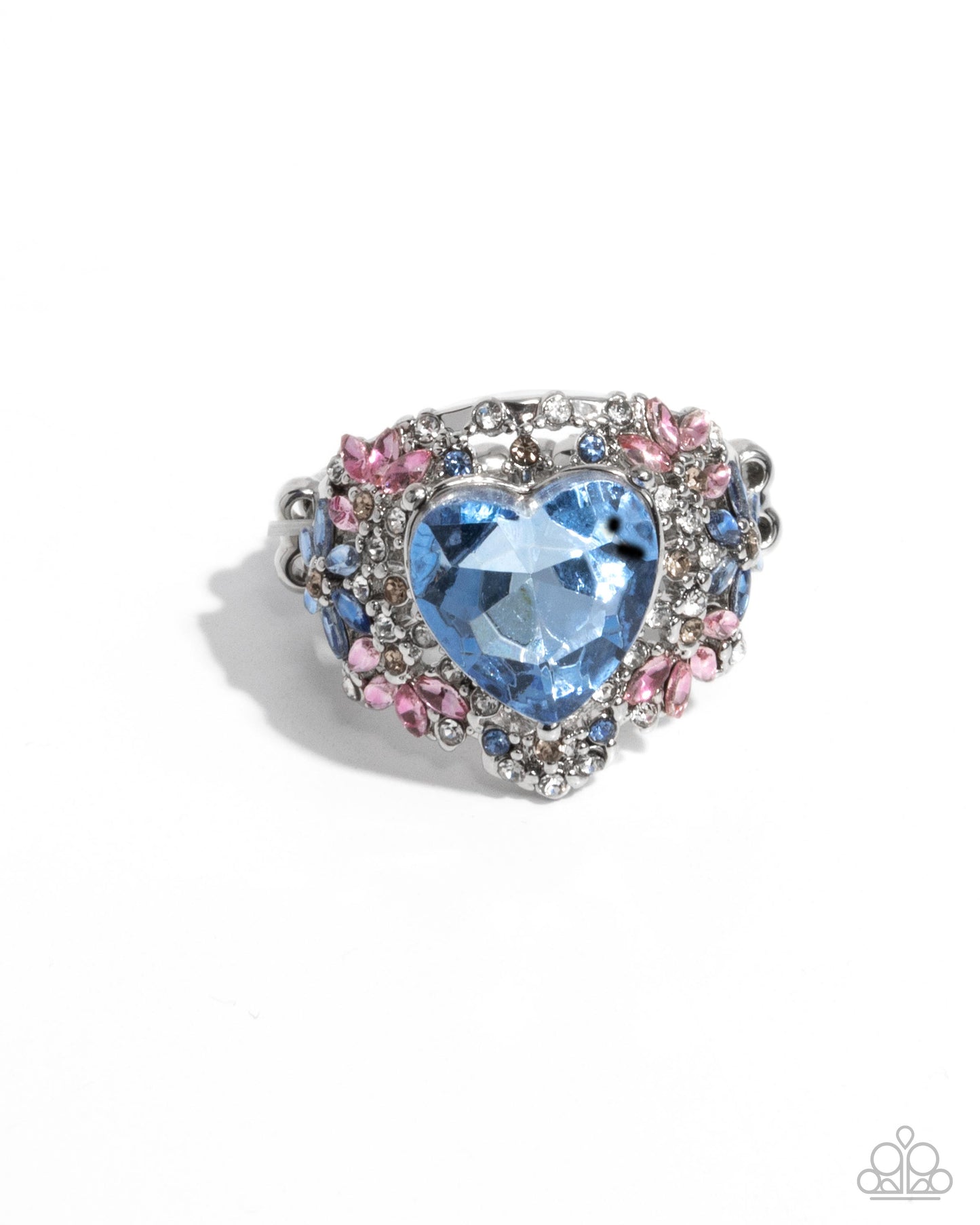 Bursting with Beauty - Blue Heart Gem, Light Topaz Rhinestone Ring Paparazzi R0969