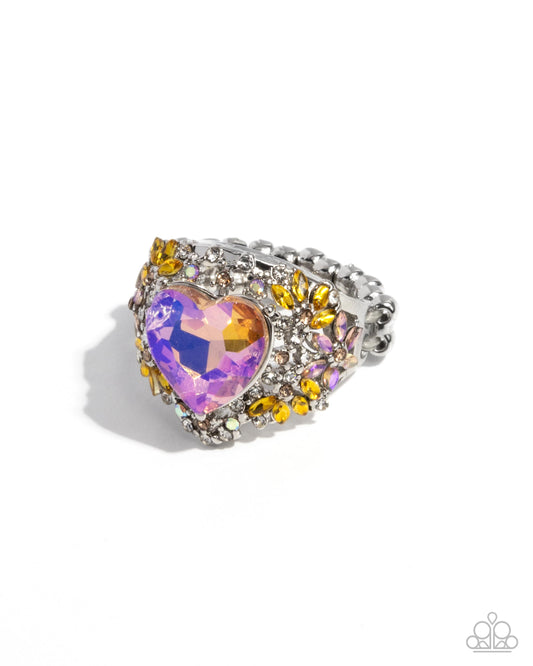 Bursting with Beauty - Orange UV Shimmer Heart, Yellow, White Gem Ring Paparazzi R0936