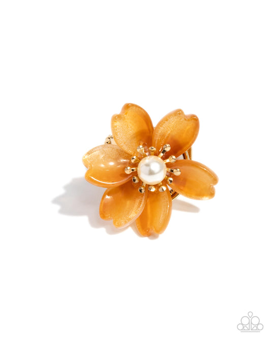 Floral Force - Orange Tomato Cream Acrylic Flower Ring Paparazzi R0945