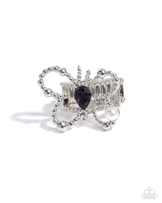 Aerial Artifact - Purple Gem Silver Oversized Butterfly Ring Paparazzi R0851