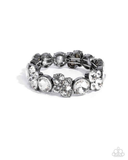 Standout Style - Black Gunmetal Fittings & White Gem Stretch Bracelet Paparazzi B2060
