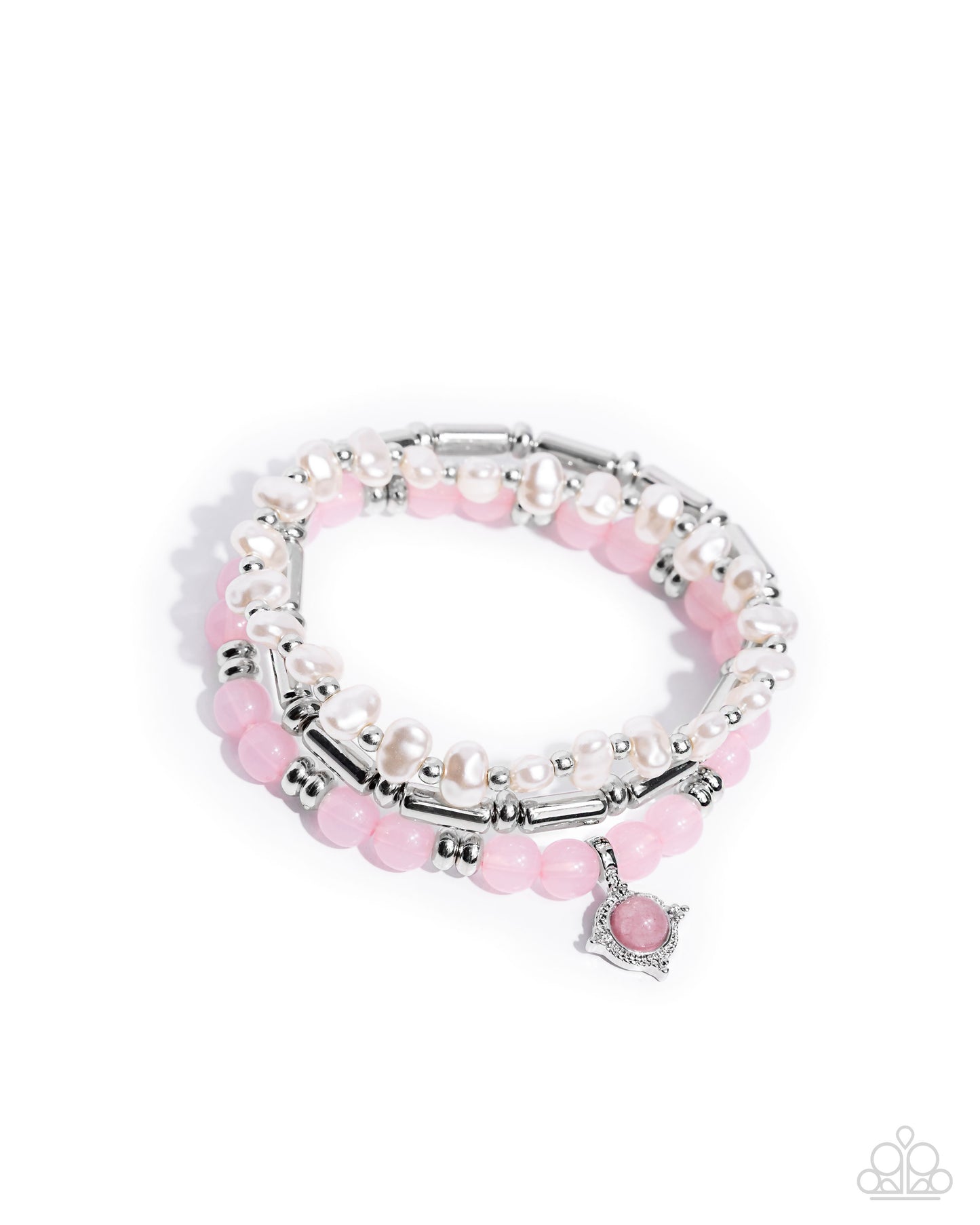 Testing the Waters - Pink, Baby Pink, White Pearl, Silver Bead Set of 3 Stretch Bracelet Paparazzi B2084