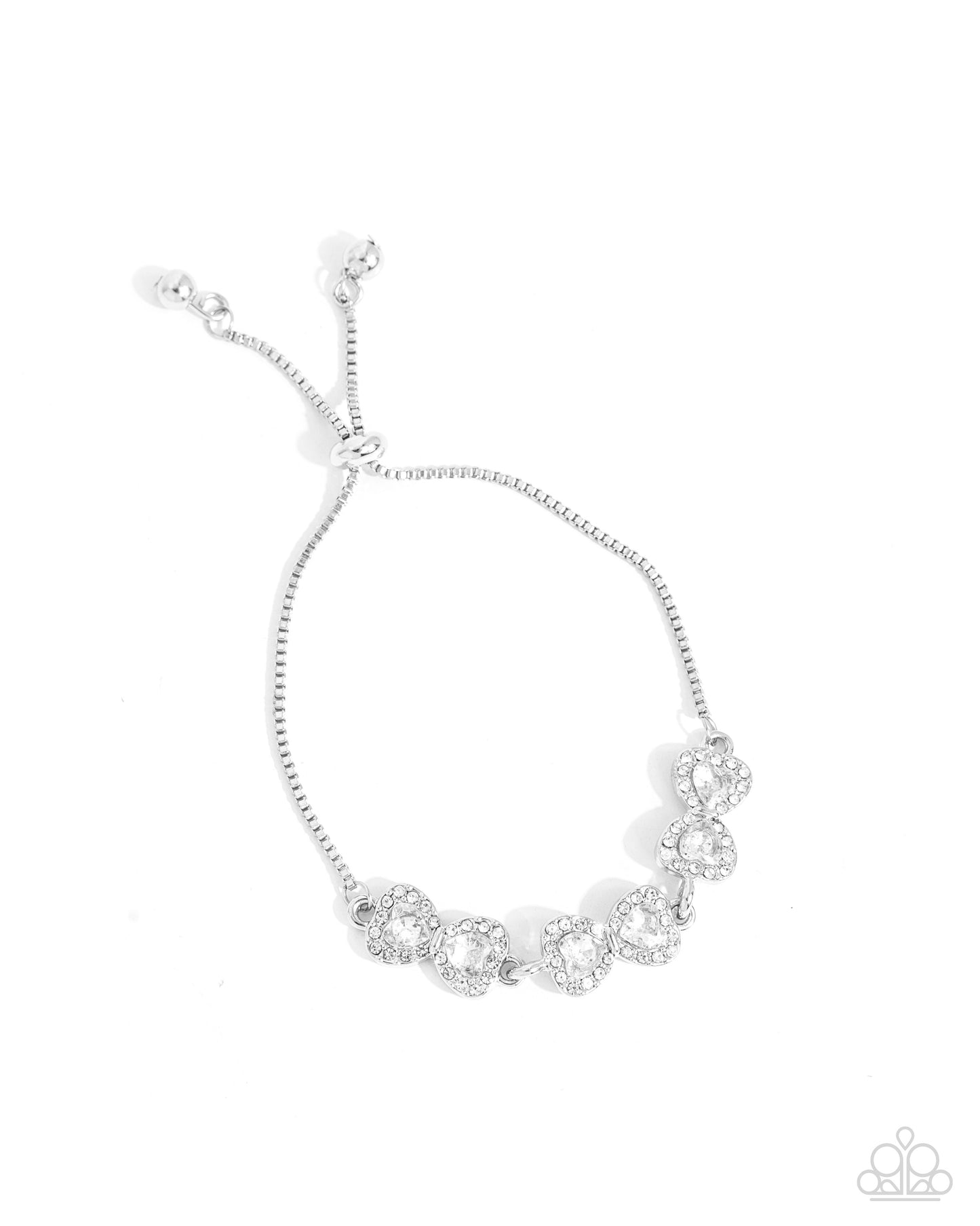 Paparazzi Angelic Afterlife - White Rhinestone Heart Gem Sliding Bead Closure Bracelet B2589