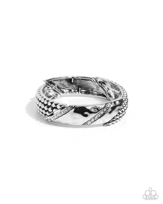 Good Time Grunge - White Rhinestone Silver Stretch Bracelet Paparazzi B2274