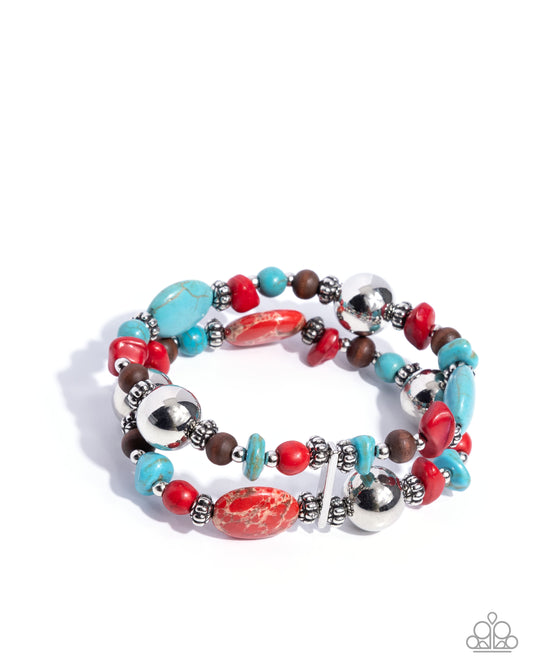 Heroic Harmony - Red Marbled & Turquoise Stone Santa Fe Style Stretch Bracelet Paparazzi B2030