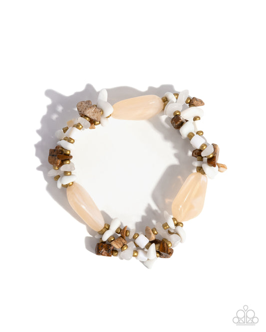 Garden Palette - White Shell, Light Brown, White Stone Stretch Bracelet Paparazzi B0439