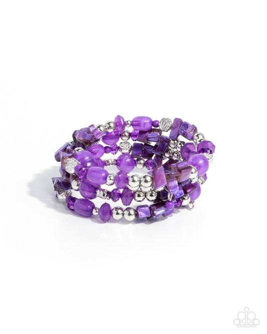 Worldwide Tour - Purple Bead & Shell Coil Bracelet Paparazzi B2058