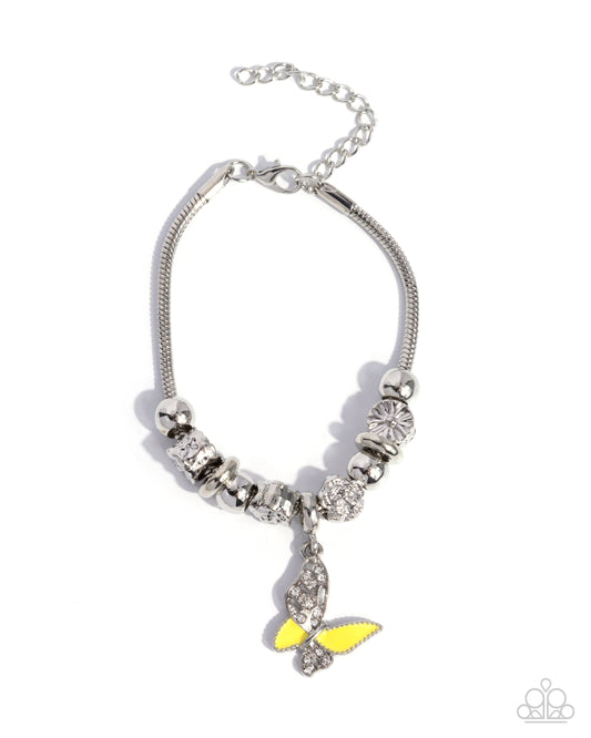 Luminescent Landing - Yellow Butterfly Silver Clasp Bracelet Paparazzi B2066