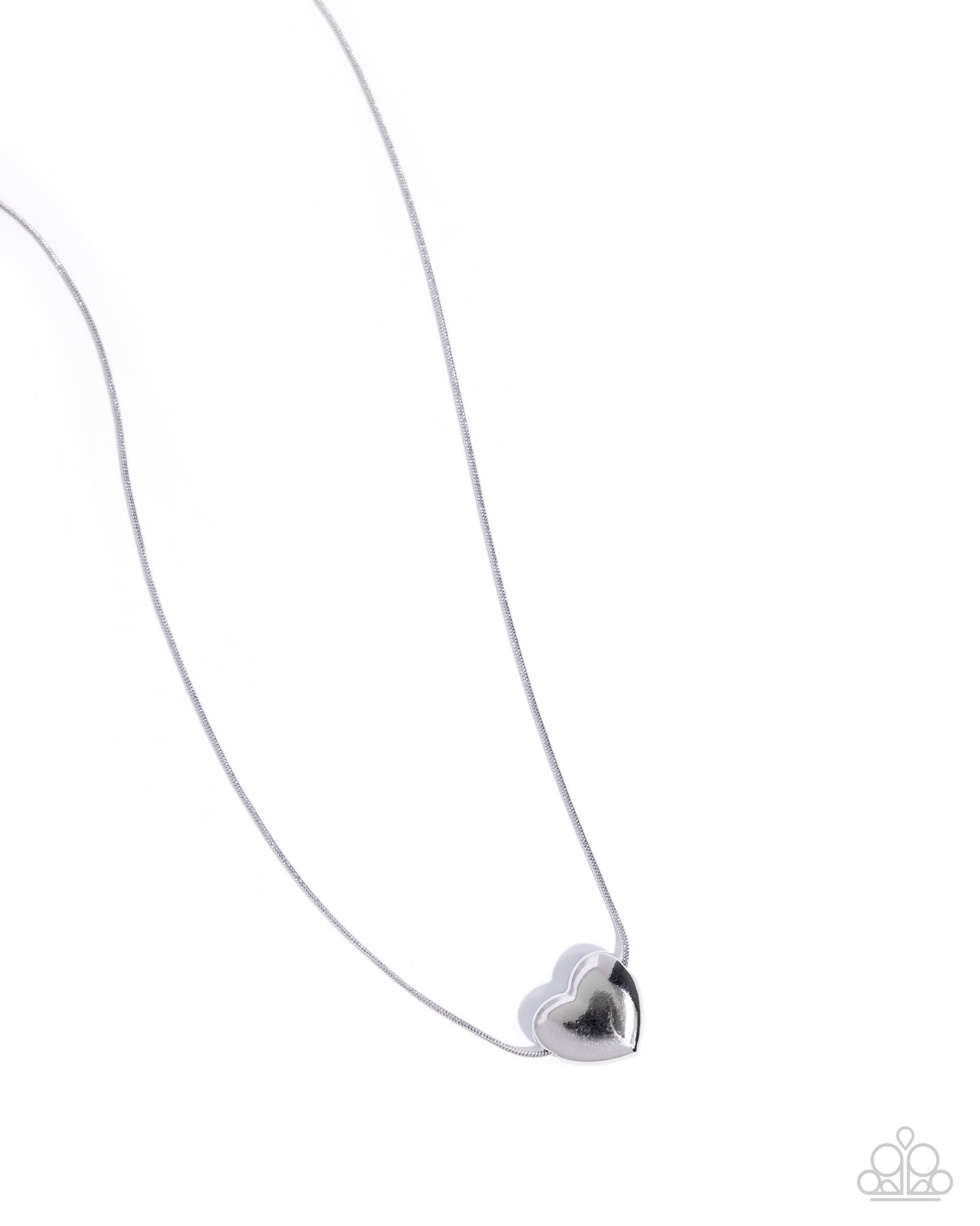 Loveable Look - Silver Snake Chain Heart Charm Necklace Paparazzi N2895
