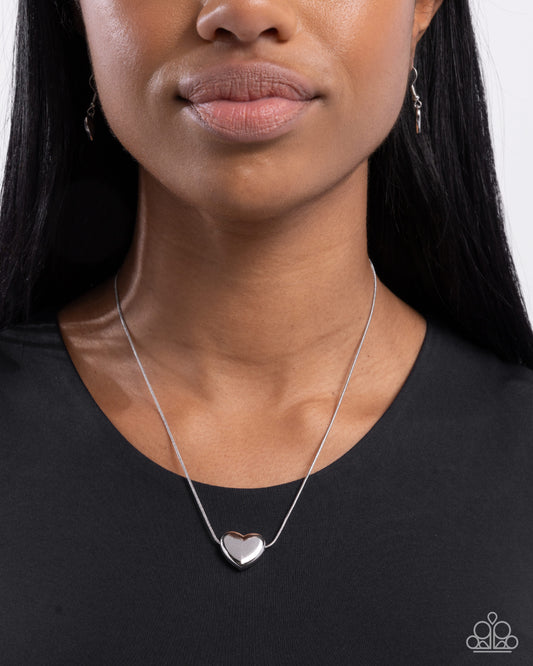 Loveable Look - Silver Snake Chain Heart Charm Necklace Paparazzi N2895