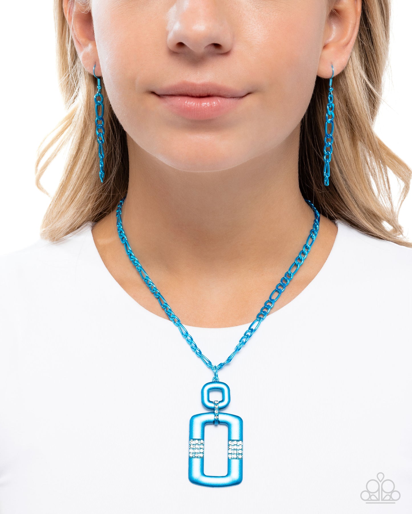 Metallic Movement - Blue - Electric Blue Metal White Rhinestone Necklace Paparazzi N2211