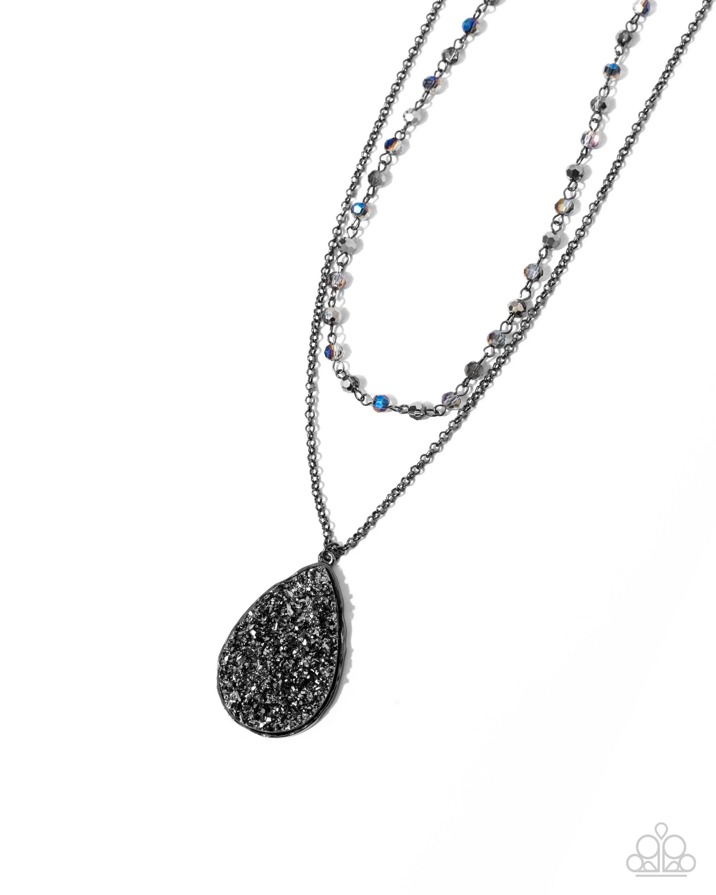 Druzy Delight - Black Gunmetal Chain, Gunmetal & UV Shimmery Bead Druzy Accent Necklace Paparazzi