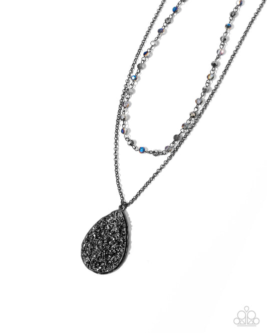 Druzy Delight - Black Gunmetal Chain, Gunmetal & UV Shimmery Bead Druzy Accent Necklace Paparazzi N2966