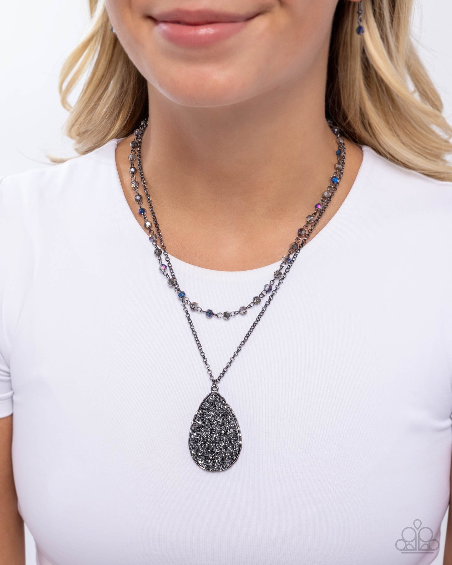 Druzy Delight - Black Gunmetal Chain, Gunmetal & UV Shimmery Bead Druzy Accent Necklace Paparazzi