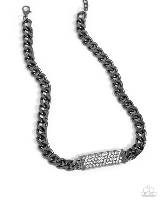 Rockstar Radiance - Black Gunmetal Curb Chain White Rhinestone Necklace Paparazzi N2945