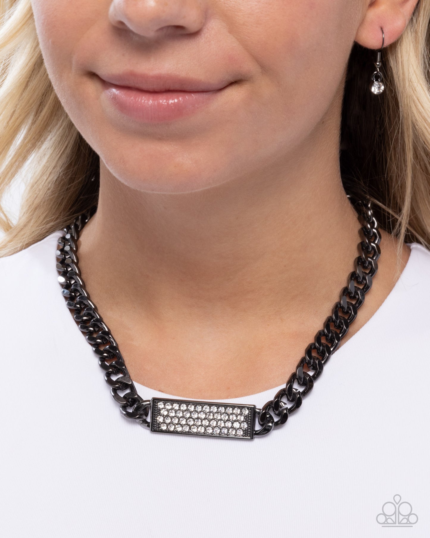 Rockstar Radiance - Black Gunmetal Curb Chain White Rhinestone Necklace Paparazzi