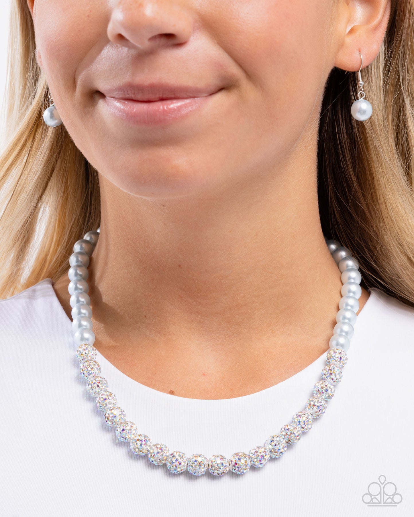 Beautiful Boutique - Blue Winter Sky Iridescent Encrusted Pearl Necklace Paparazzi N0796
