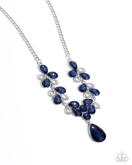 Solo Exhibition - Blue Teardrop Gem & White Rhinestone Necklace Paparazzi N3294