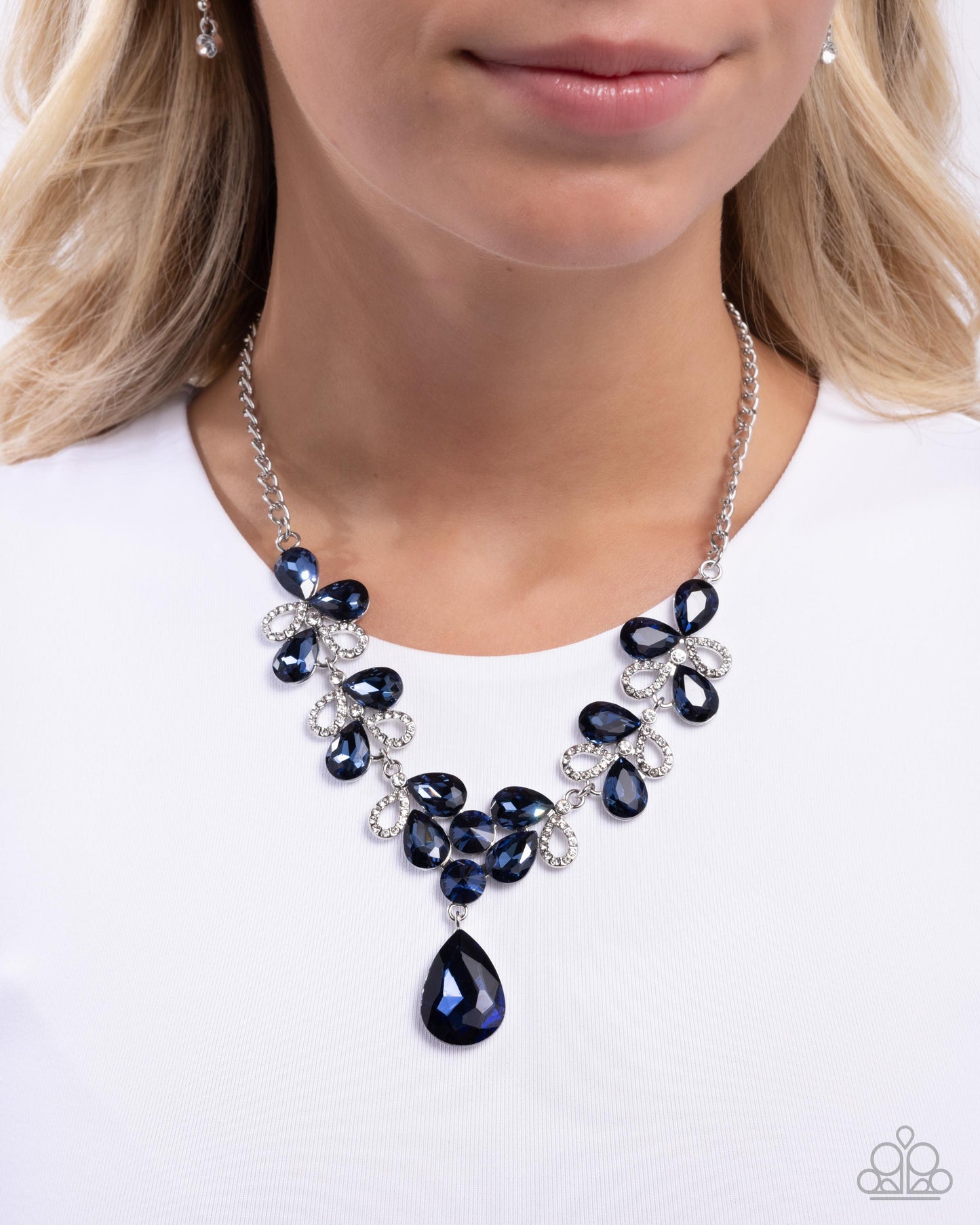 Solo Exhibition - Blue Teardrop Gem & White Rhinestone Necklace Paparazzi N3294