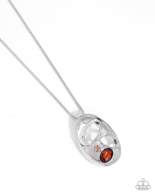 Dramatic Destiny - Brown Topaz, Light Peach, White Rhinestone Silver Pendant Necklace Paparazzi N3447