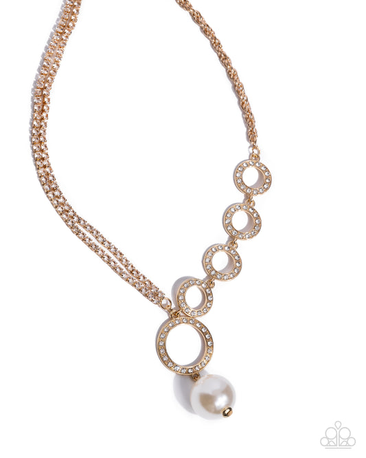 Refined Rapid - Gold Rope Chain White Rhinestone & Pearl Necklace Paparazzi N3442