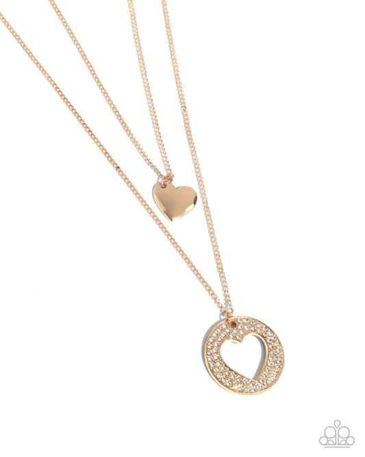 Matchmaker Mural - Gold & White Rhinestone Heart Layered Necklace Paparazzi N3153