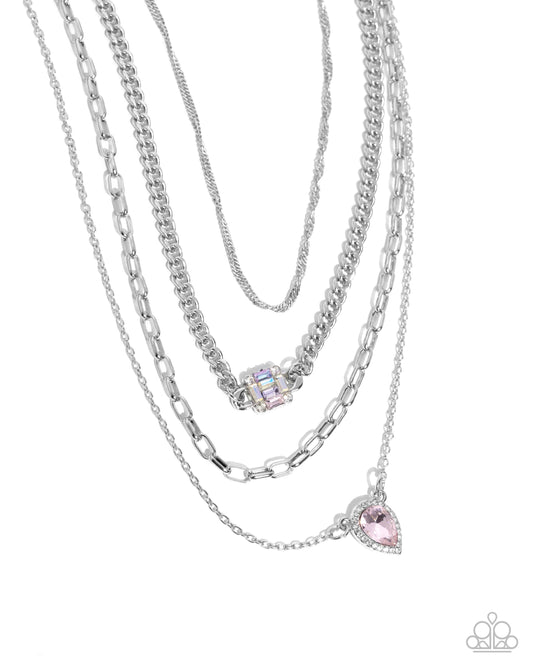 Radiant Rows - Pink Teardrop Gem Multi Layered Chain Necklace Paparazzi N3482