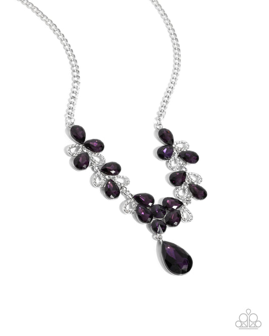 Solo Exhibition - Purple Teardrop Gem & White Rhinestone Necklace Paparazzi N2943