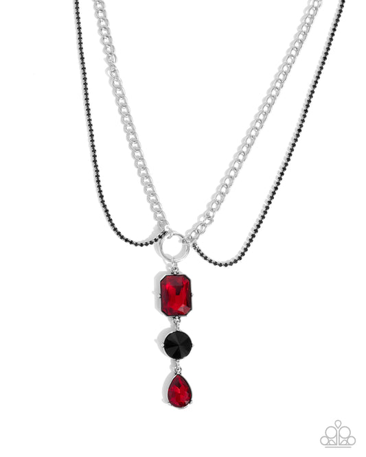 I Like Me Better - Red Gem, Black Rhinestone & Silver Chain Layered Necklace Paparazzi N1717
