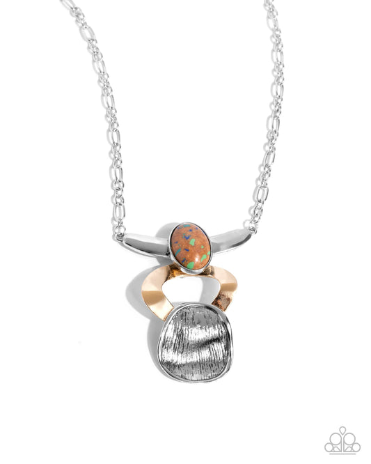 Tailored Tiers - Multicolored Terrazzo Brown Stone, Silver & Gold Pendant Necklace Paparazzi N3437