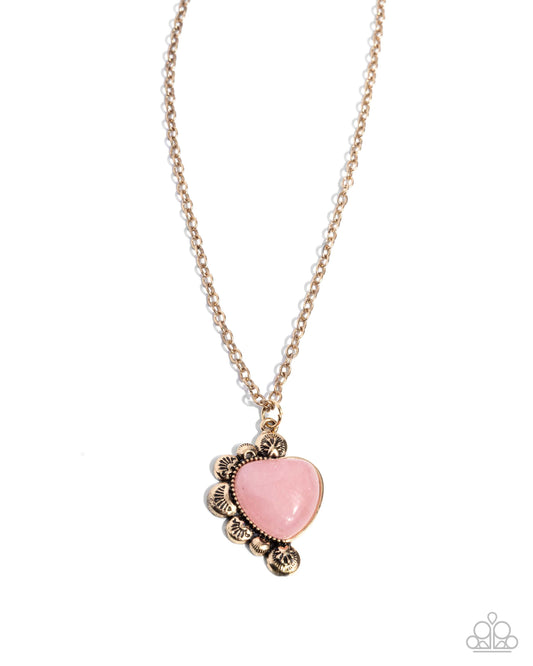 Something So BRIGHT - Pink Stone Heart Sand Dollar Gold Charm Inspired Beach Vibe Necklace Paparazzi N3555