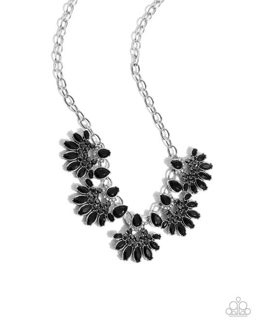 Flawless Fringe - Black Teardrop Gem, White & Hematite Rhinestone Fringe Style Necklace Paparazzi N3248