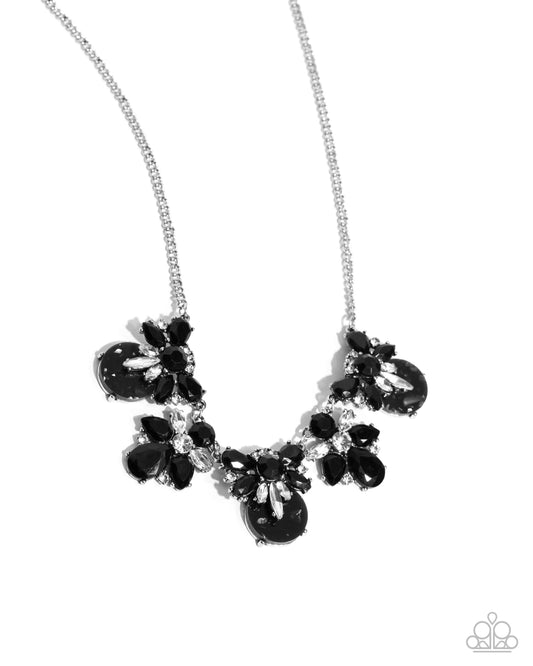 Socialite Statement - Black Teardrop Gem & White Rhinestone Necklace Paparazzi N3172
