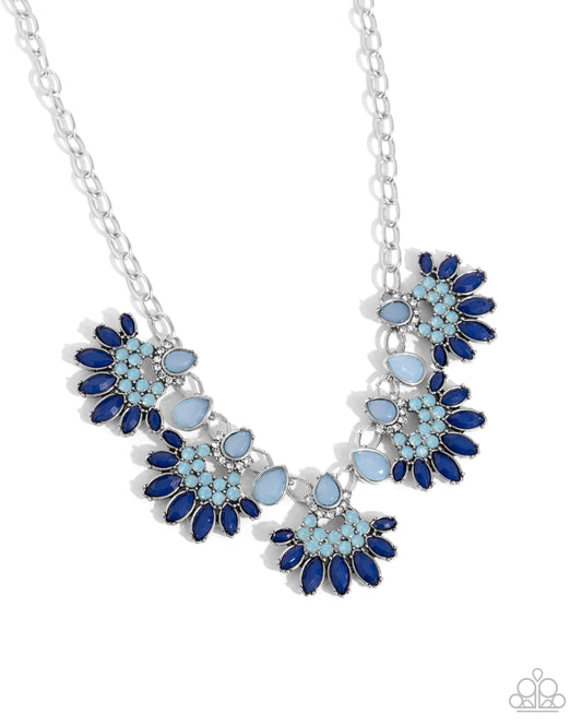 Flawless Fringe - Blue, Navy, Milky Winter Sky, Opalescent Rhinestone Fringe Necklace Paparazzi N3114